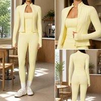 Ensemble de yoga 3 pièces pour femme : veste zippée, débardeur à col carré, leggings taille haute – Tenue de sport et fitness