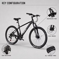 Vélo de montagne à frein à disque à huile, acier haute teneur en carbone, 21 vitesses, tout-terrain/traiteur/descension, double suspension, roues en alliage de 26 pouces