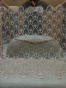 Magnifique tissu en filet brodé à la main avec des perles, matière importée, idéal pour les robes de haute couture, la mode et les tenues de soirée - Product Image 2