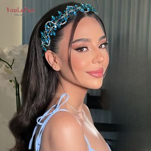 YouLaPan Accessorio per Capelli da Sposa con Strass Azzurro Chiaro, Coroncina Scintillante di Lusso per Banchetti e Feste HP266 - Product Image 2
