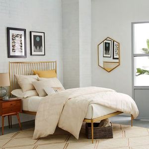 Double cadre métallique doré King, <span class=keywords><strong>lit</strong></span> en acier doré Simple, taille grande - Product Image 1