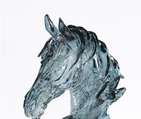 Sculpture de tête de cheval en résine époxy transparente personnalisée, peinte à la main, bleu glace, art et objet de collection