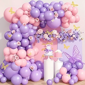 Kit d'arche de ballons rose violet, décorations de fête d'anniversaire, guirlande de ballons féeriques, ballons pour filles, fournitures pour fête du thé à thème féerique - Product Image 5
