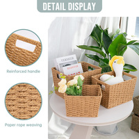 Panier de rangement rectangulaire moderne en corde de papier tressée, fait main, écologique, pour l'organisation du bureau, du maquillage et de la cuisine à la maison