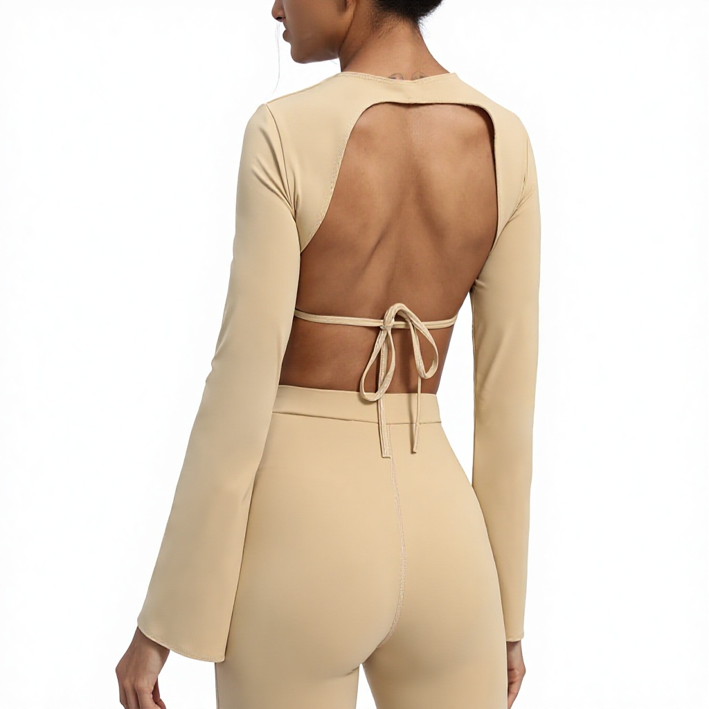 Women's Nude Long-sleeved Yoga Sports T-shirt Quick-drying Slim Fit Spandex/Nylon Outdoor Fitness Top
