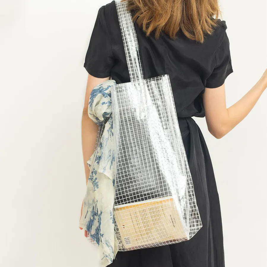 맞춤 패션 반투명 플라스틱 핸드백 방수 투명 토트 비치 가방 PVC 쇼핑 가방