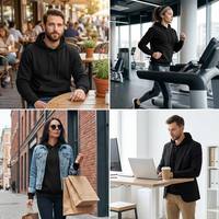 Sudaderas Negras Personalizadas con Bordado, 500 g/m², Impresas de Alta Calidad, de Algodón, Talla Grande, las Mejores Sudaderas Negras para Hombre, Unisex, Fabricante