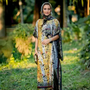 Wholesale Fashion African Women Long Maxi Silk Printed Kaftans Summer Dressing Gowns Luxury Designer Pattern African Robes