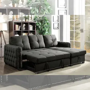 PZCN家居家具现代设计美国风格亚麻织物组合沙发床带储物