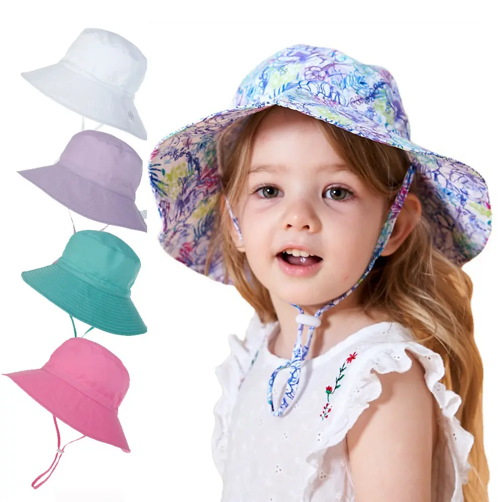 Оптовая продажа, летняя Регулируемая красочная шляпа для малышей, рыбацкая шляпа, простая хлопковая детская Панама из полиэстера