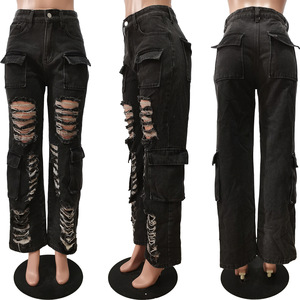 Y2K Style High Waist Dark <strong>Grey</strong> Hollow Out <strong>Cargo</strong> Jeans <strong>Trousers</strong> for <strong>Women</strong> 2023 Fashion Pockets Denim Pants - Product Image 5