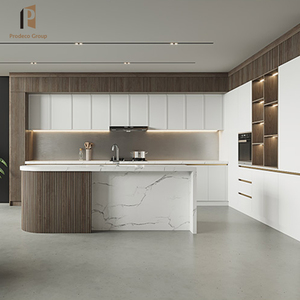 Muebles de Cocina Americanos, Conjuntos Completos, Listos para Armar, MDF, Grifo, Encimera de Mármol Artificial - Cocina Modular Moderna - Product Image 1
