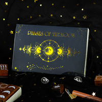 Ensemble de tampons en bois Phases de Lune et Étoiles avec boîte en bois – Matériaux de décoration pour journal DIY