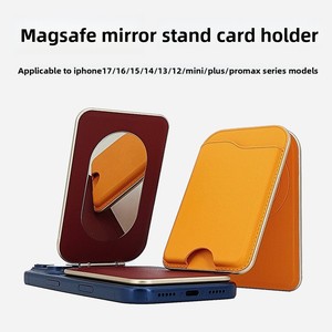 Porta Tarjetas Magnético Giratorio de Alta Gama con Espejo Plegable, Material PU, Estilo Simple, Regalo para 17pro - Product Image 2
