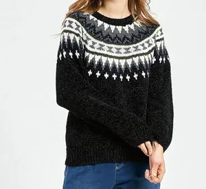 Fair Isle Ladies Jacquard Sweater Organic Wool Sweaters