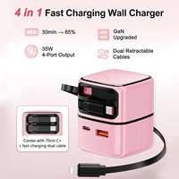 Pengisi Daya Dinding Multi Perangkat 4 in 1 35W GaN Dengan Kabel Ganda yang Dapat Ditarik untuk Perangkat Ponsel Grosir ODM Logo Kustom
