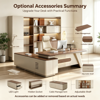 Ensemble de bureau exécutif en forme de L convertible contemporain personnalisé avec bibliothèque murale durable, éclairage LED, plateau en PVC