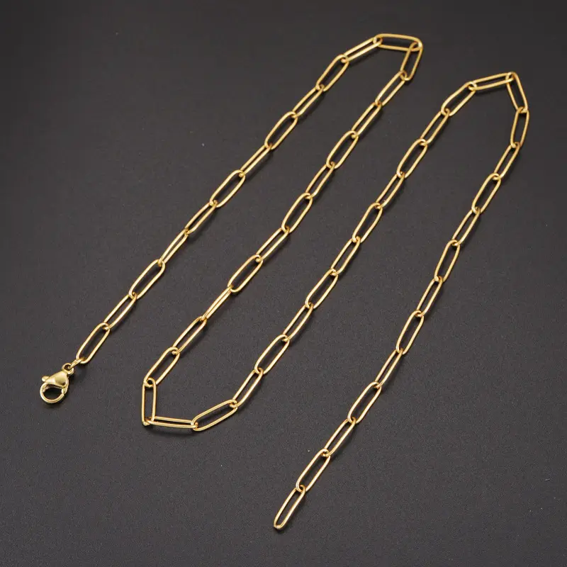 Vente en gros collier chaîne trombone en acier inoxydable plaqué or et argent pour femmes dames