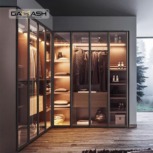 Maßgefertigte Garderobenmöbel Kleideraufbewahrungsschrank Begehbarer Kleiderschrank Schwarzer Garderobenschrank Kleiderschrank mit Glastür - Product Image 5