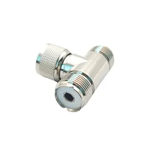 Silver Metal T Shape PL-259 Male to SO-239 Female UHF RF Coaxial Adapter Connector