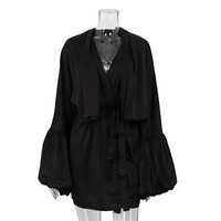 Enyami-Ensemble Cardigan Décontracté pour Femme, à Manches Bouffantes, Élégant, Mini Robe Jupe pour Fille, 2 Pièces