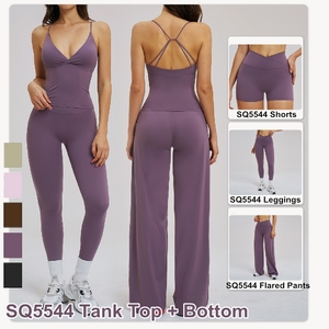Wholesale Tall Women Yoga Set Sports Wear Gym Wear Crossback Tank Top <b>Flare</b> <b>Leggings</b> Bell Bottoms Pants Set Pink Green Purple - Product Image 3