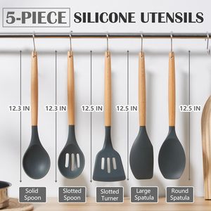 Accessoires de cuisine en silicone, ustensiles de cuisine, spatule à manche en bois, ensemble de cuillères en silicone, ensembles d'ustensiles de cuisine - Product Image 4