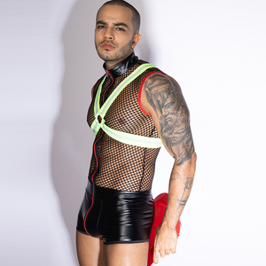 Venta caliente adulto reflectante bombero juego de rol disfraz divertido Sexy Party Club hombres traje de malla - Product Image 3