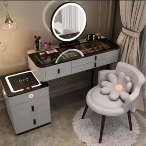 Mueble Moderno de Maquillaje y Tocador, Diseño de Una Pieza, Patas Metálicas, Mesa de Tocador para Dormitorio con Espejo LED y Carga Inalámbrica - Product Image 3