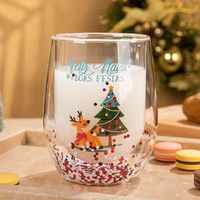 Tasse à café ou à thé en verre borosilicate à double paroi avec paillettes en forme d'arbre de Noël