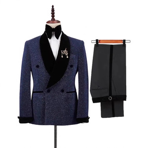Costume de mariage pour homme en velours noir brillant, 2 pièces, smoking de marié, revers en châle plat, costume de mariage pour homme, smoking pour homme - Product Image 2