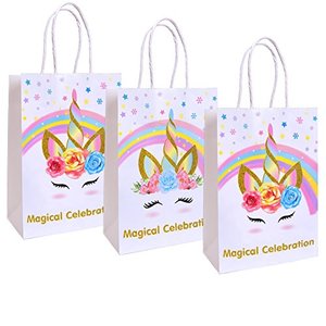 Sacs cadeaux en papier personnalisés <span class=keywords><strong>licorne</strong></span> avec poignées, sacs à friandises arc-en-ciel pour les fêtes d'anniversaire des enfants, emballage de bonbons - Product Image 2