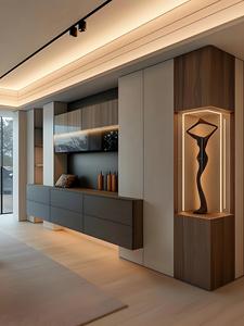 Armoire de <span class=keywords><strong>buffet</strong></span> sans poignée anti-traces de doigts avec prise électrique dissimulée pour cuisine d'appartement compact ou coin repas - Product Image 2