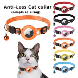 Hot Sale Adjustable Breakaway Buckle Airtag Cat Collar Reflective Anti-Loss Cat Collar With PU Airtag Holder