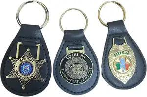 Wholesale Metal Custom Car Leather Blank Key Chain Bracelet Key Ring With Metal Badge