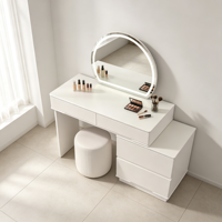 Ensemble de coiffeuse moderne et durable en bois massif blanc mat de luxe avec miroir LED, meuble latéral personnalisable et tabouret, pour chambre à coucher