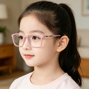 แว่นตาป้องกันแสงสีฟ้าสำหรับเด็กกรอบสี่เหลี่ยม TR90 กรอบสีชมพูเคลือบเลนส์สำหรับเด็กใช้คอมพิวเตอร์ 18130 - Product Image 1