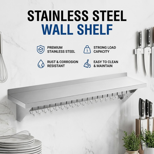 Wall Mounted Stainless Steel <b>Shelf</b> <b>With</b> <b>Hooks</b> Heavy Duty Kitchen Storage Rack Commercial Restaurant Shelving Kitchen equipment - Product Image 3