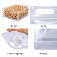 Sachet refermable transparent de qualité alimentaire avec poignée, résistant aux odeurs, pour l'emballage de haricots secs, de snacks de soja et de noix, pochette à fermeture éclair autoportante