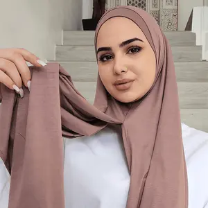 Latest Design Muslim One Loop Jersey Hijab Scarf Shawls Premium Stretchy Jersey Scarf Ready To Wear Instant Hijab