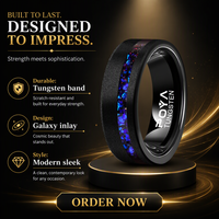 Bague en carbure de tungstène sablée noire de 8 mm avec incrustation de fragments d'opale bleue violette, bijoux pour homme, alliance de mariage et de fiançailles