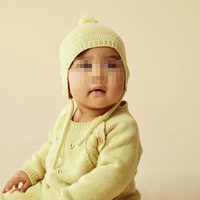 Bonnet tricoté mignon pour bébé Bonnet à tricoter avec oreillettes Chapeaux en coton nouveau-né Pom Pom Garder au chaud Bonnets nouveau-né avec corde