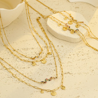 Collier avec pendentif en pierre naturelle multicolore et bracelets à double chaîne pour femmes, ensembles de bijoux en acier inoxydable