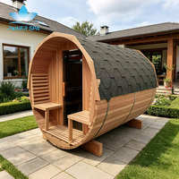 Hochwertige Kanadische Rotzeder Infrarot-Saunakabine Outdoor-Sauna mit Wasserdichter Schwarzer Schindel Wetterfestes Holz-Saunahaus
