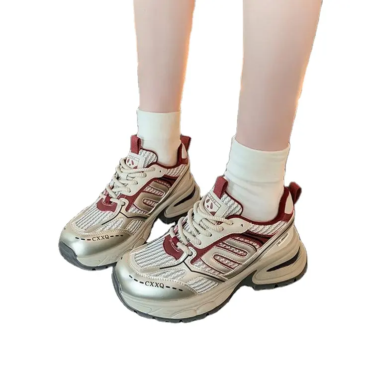 Giày bố phong cách mới thể thao giải trí giày chống trượt màu ren-up thoải mái thích hợp Internet Bề mặt giày nữ