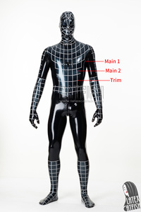 Combinaison intégrale en latex pour homme, cosplay <span class=keywords><strong>Spider</strong></span>, couvrance totale, épaisseur 0,4 mm, noir avec bordure argentée métallique, fermeture éclair dorsale 3 voies, capuche - Product Image 6