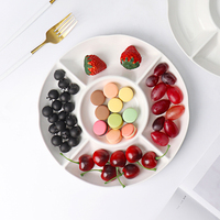 Plateau en céramique blanche personnalisée, 5 compartiments, plats de service pour les snacks et les fruits, repas rond