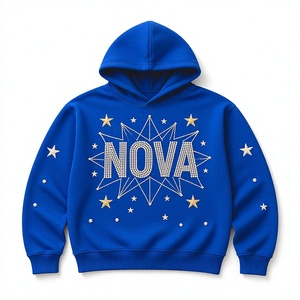 Sweat-shirt à capuche unisexe Nova en polaire surdimensionné avec strass, motif étoile scintillant, rose, bleu, noir, pour l'automne - Product Image 4