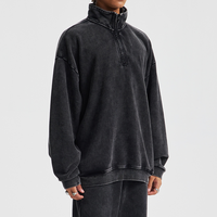 Sweatshirt Pullover setengah ritsleting kerah berdiri Hoodie ukuran besar 100% katun Batik asam cuci Hoodie 430Gsm French Terry Hoodie untuk pria