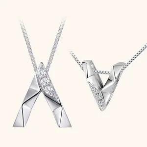 H&F Original 18k White Gold Necklace Witn Diamond Letter V Initial Tiny Manufacturers Wholesale 18k Solid Gold Pendant Necklace